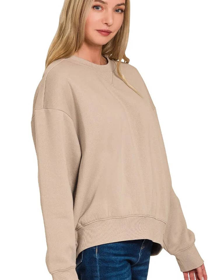 ASH MOCHA Zenana Fleece Long Sleeve Sweatshirts & Shorts Set for wholesale on Faire3