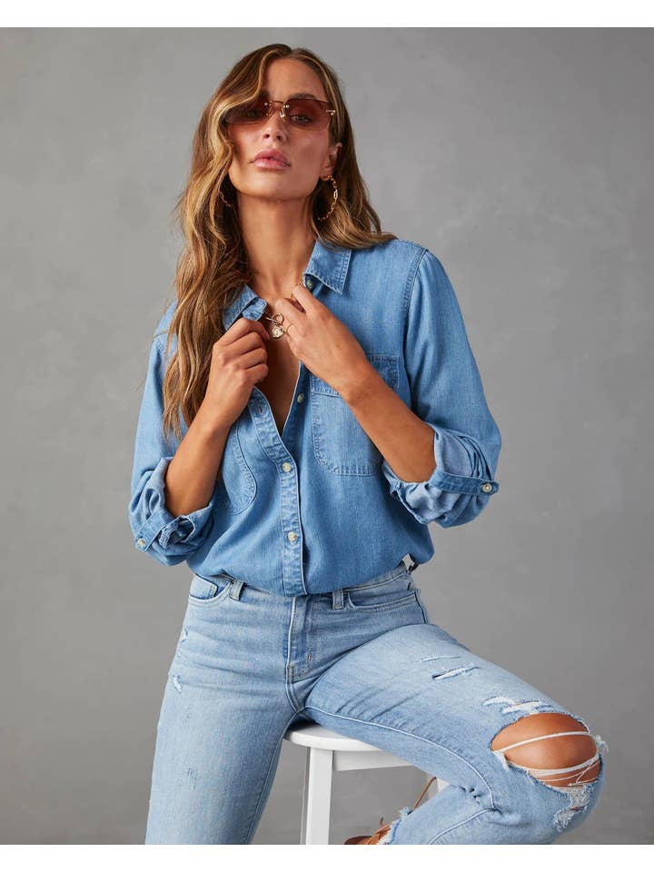 Sweetkama - Wholesale Button Down Shirt - Women's - Sweetkama Ladies Denim Pockets Long Sleeves Shirt6