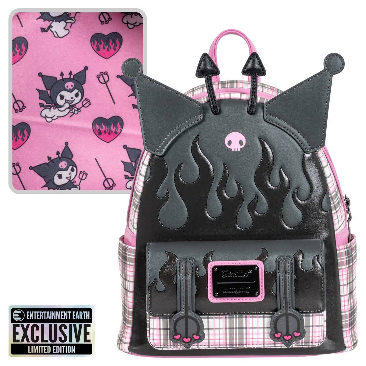 Entertainment Earth - Wholesale Backpack - Kids - Sanrio Kuromi Flames and Plaid Mini-Backpack - EE Exclusive0