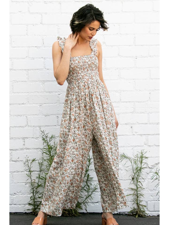 Elloh Collection - Wholesale Jumpsuit - Women's - Super Comfy Ruffle Strap Smocked Floral Jumper Jumpsuit