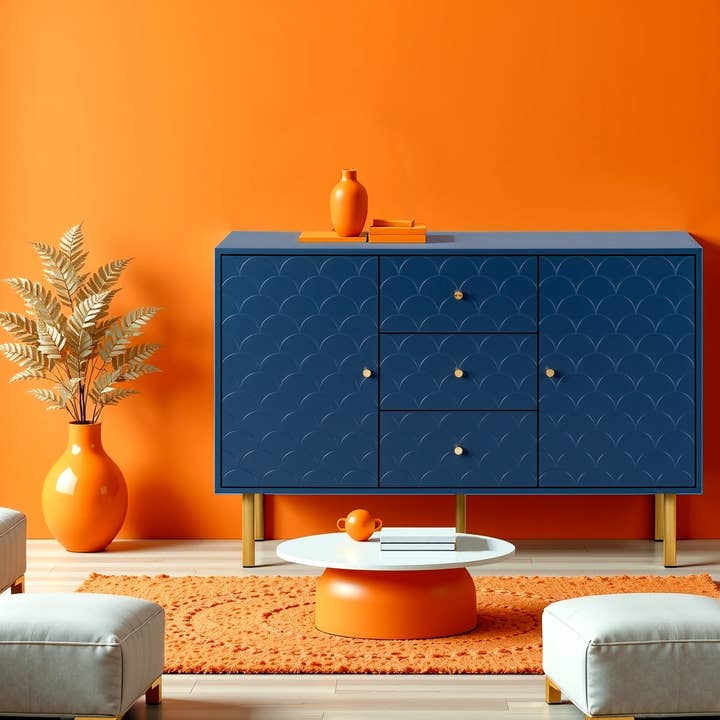 Urban Meuble - Wholesale Cabinet - High sideboard with 2 doors and 3 navy blue drawers with scale pattern H82/B120/T40 AIKETS2