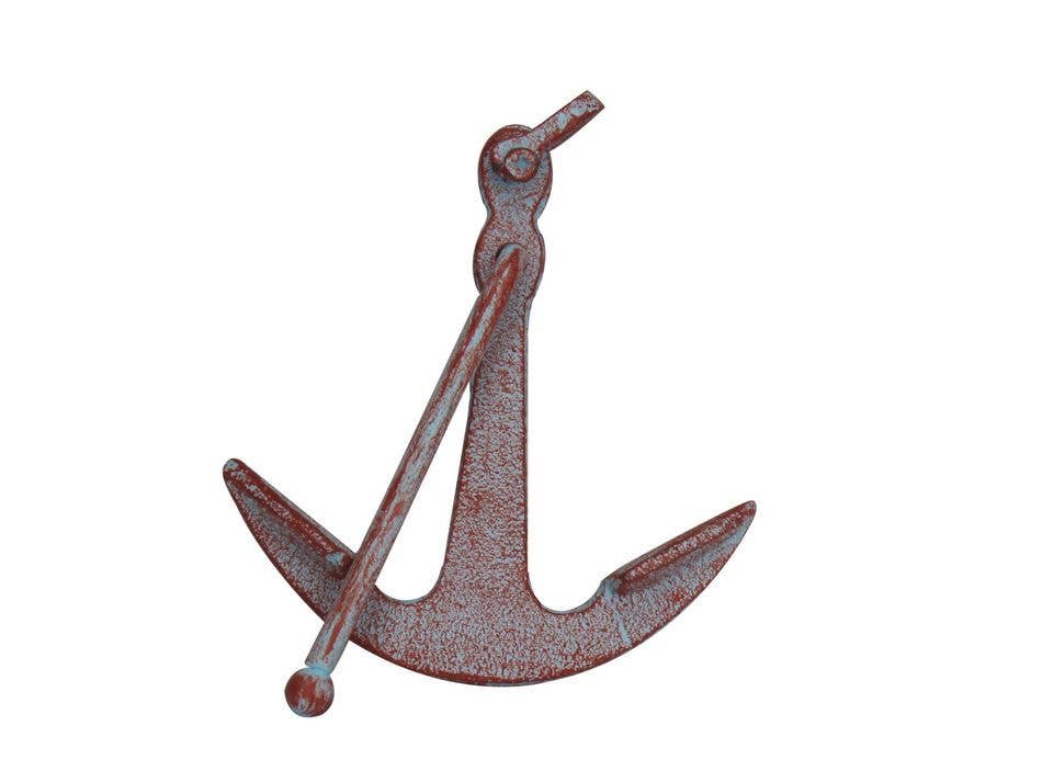 Hampton Nautical - Wholesale Paper Weight - Rustic Red Whitewashed Deluxe Cast Iron Anchor Paperweight 50