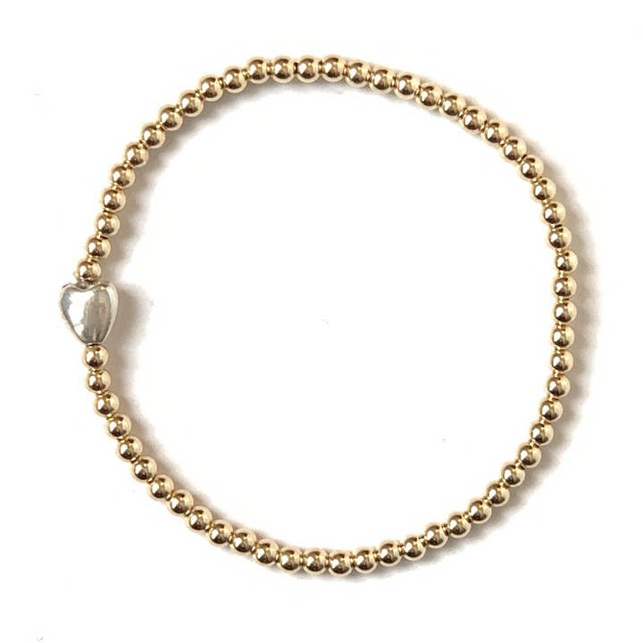 Sterling Silver Heart & 14k Gold–Filled Stretch Bracelet for wholesale by Solid Design Studios