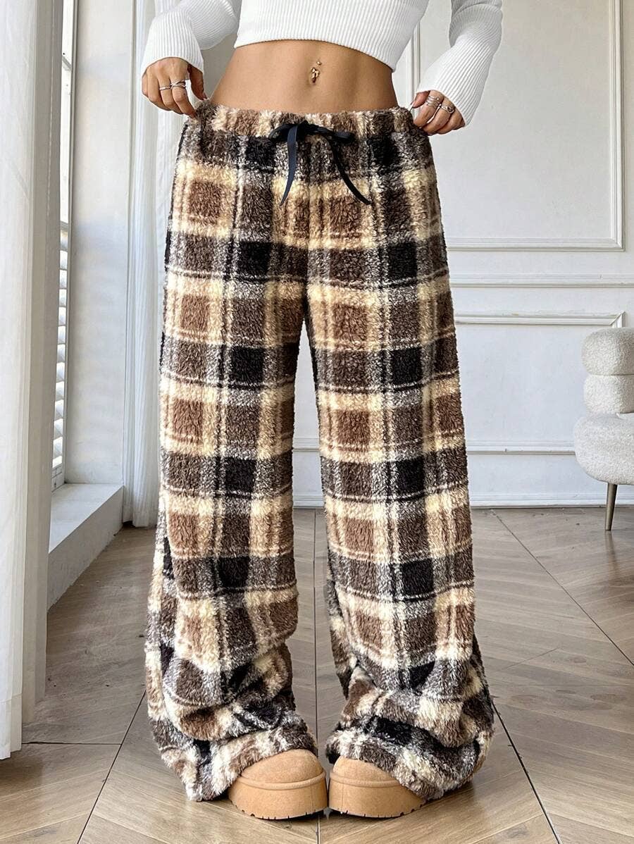 HIDDENBRAND - Wholesale Pants - Women's - Plaid Print Flannel Fleece Lounge Pants8