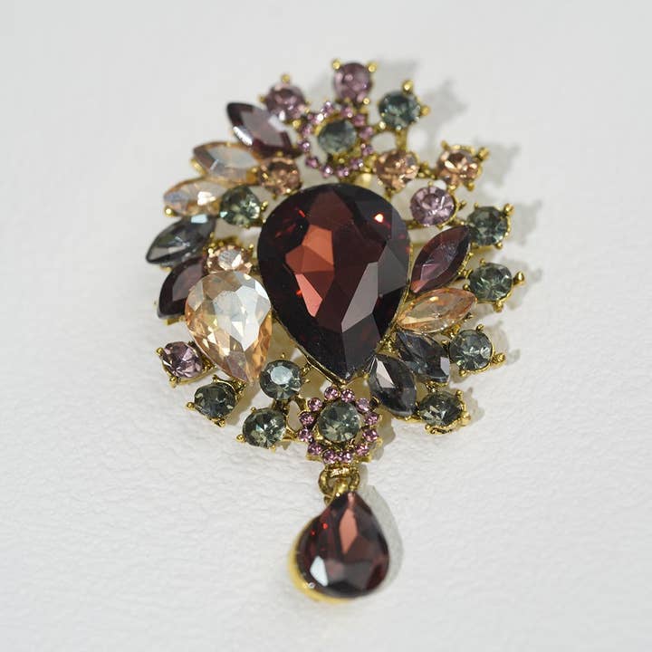 Flower Brooch with Teardrop Pendant - Elegant Gemstone Jewelry for Women for wholesale by digsell