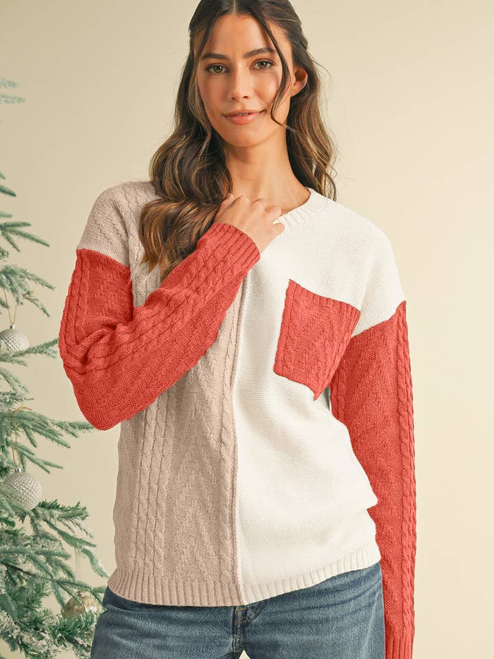 Gold Flame Colorblock Pocket Drop Shoulder Sweater for wholesale by Kustom Kreations Goods