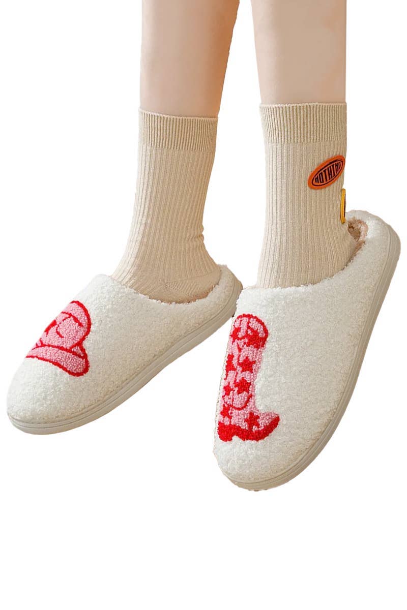 ASSORTED Yee-haw Cowgirl Hat Boots Terry Fuzzy Slippers for wholesale on Faire1