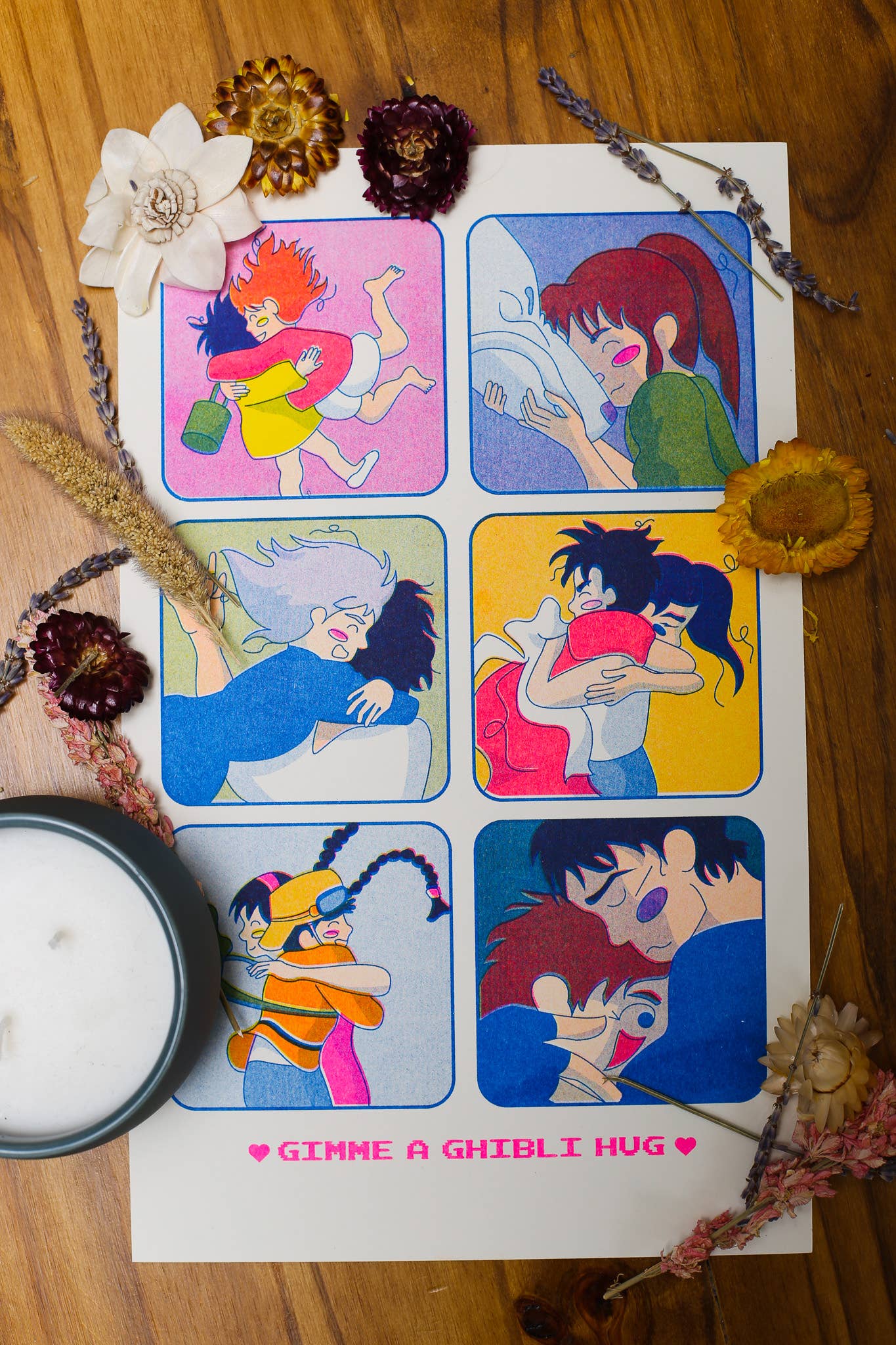 By Danielle Witten - Wholesale Art Print - Studio Ghibli Hug Risograph Fan Art Print1