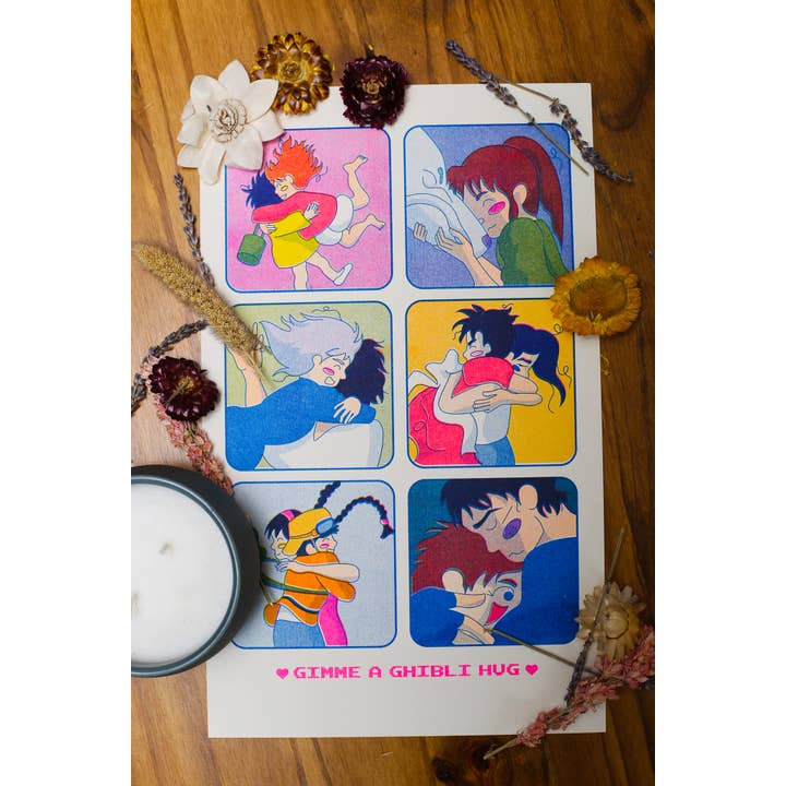 By Danielle Witten - Wholesale Art Print - Studio Ghibli Hug Risograph Fan Art Print1