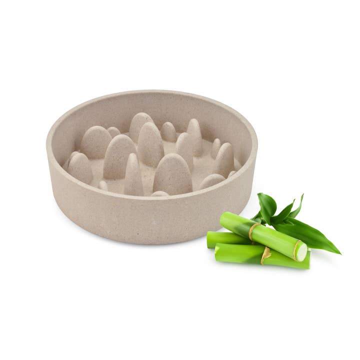 Beige Bamboo Slow Bamboo Dog Feeder for wholesale on Faire4