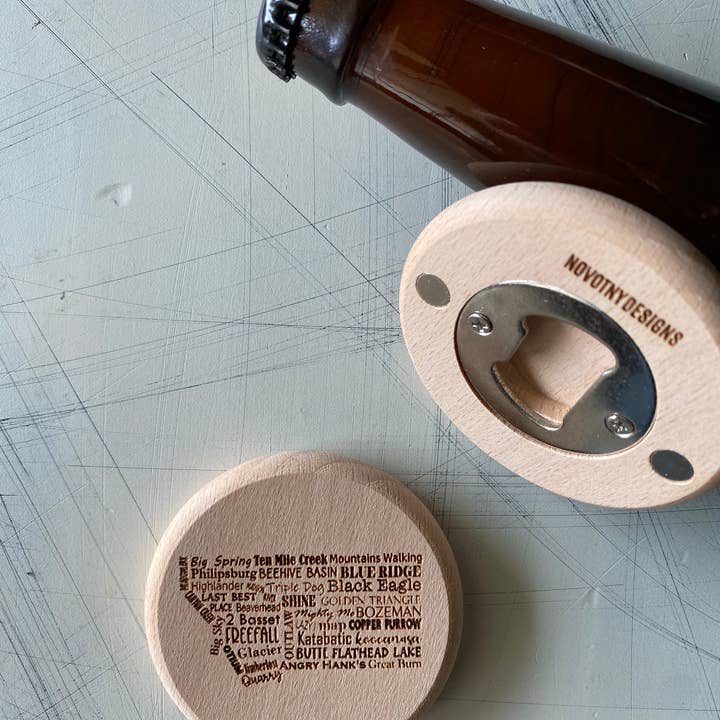 Novotny Designs - Wholesale Bottle/Wine Opener - Montana breweries - magnetic wood bottle opener1
