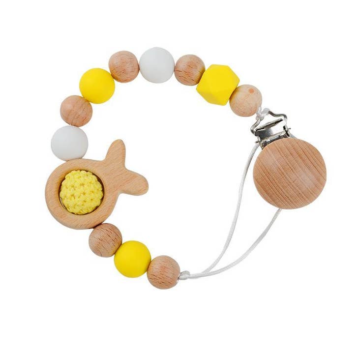 KiddieKickz - Wholesale Pacifier Clip - Baby - Pacifier Clip Anti-drop Chain Handmade of Beech and Silicone