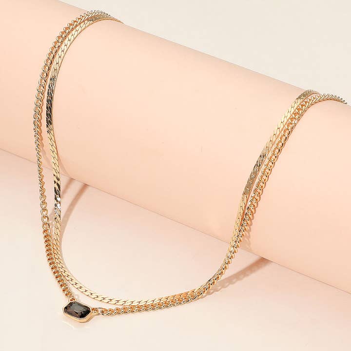 Collar de cadena de doble capa con acento de racimo de piedras rectangulares facetadas. para venta al por mayor de Sensibling Corp.