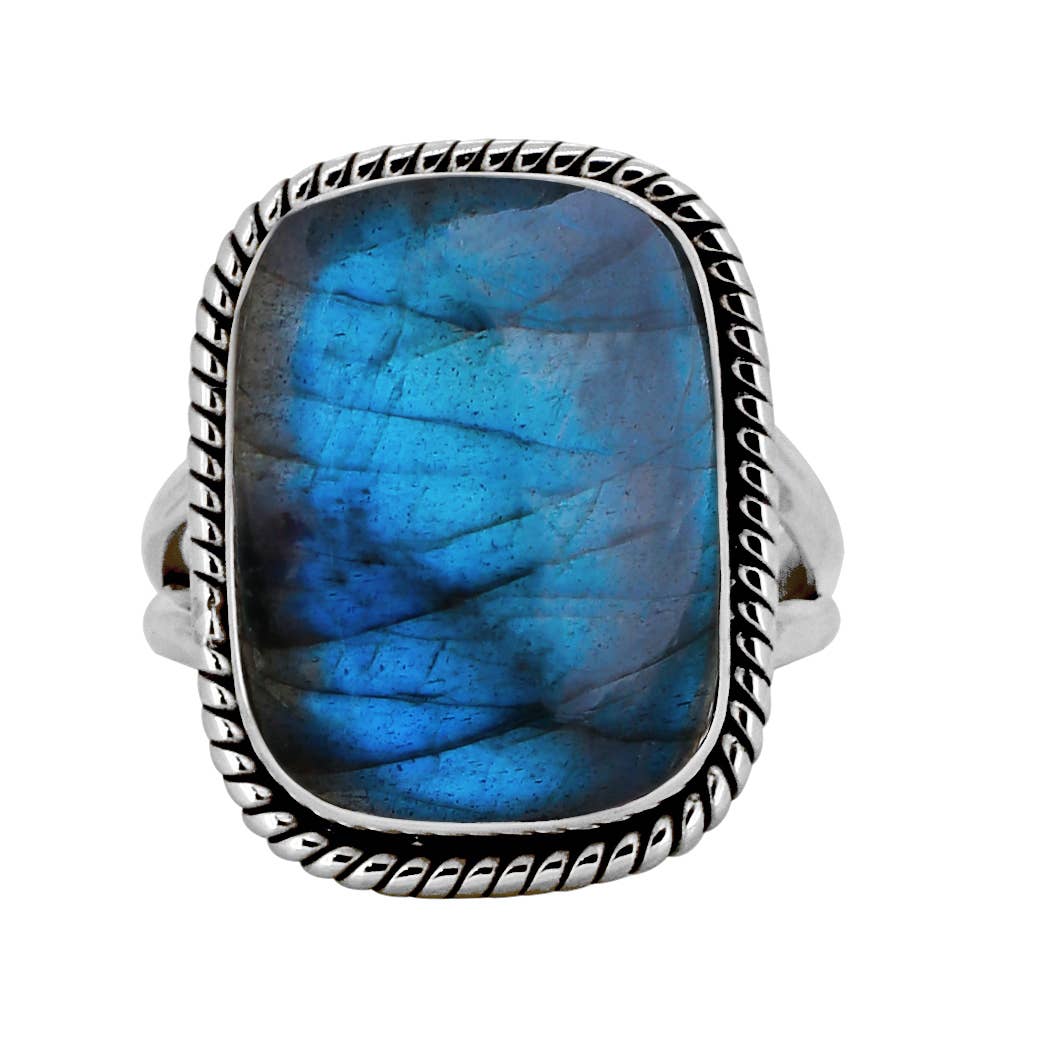 Tiramisu - Vente Bague de cocktail/de cérémonie - Bague à bord de corde en argent sterling 925 labradorite5