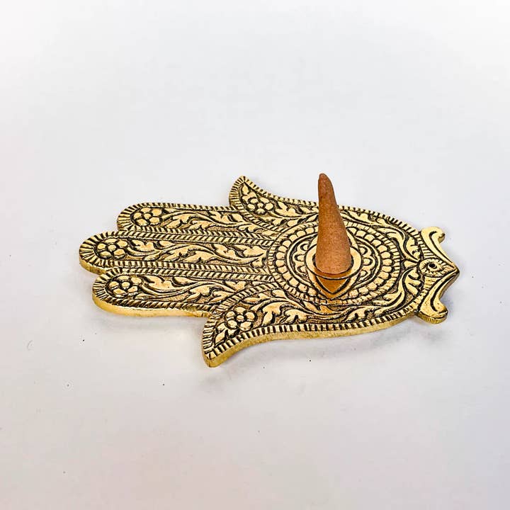 Magnifique Hearts - Wholesale Incense holder - Gold Hamsa Hand Incense Holder – 5.25", Metal2