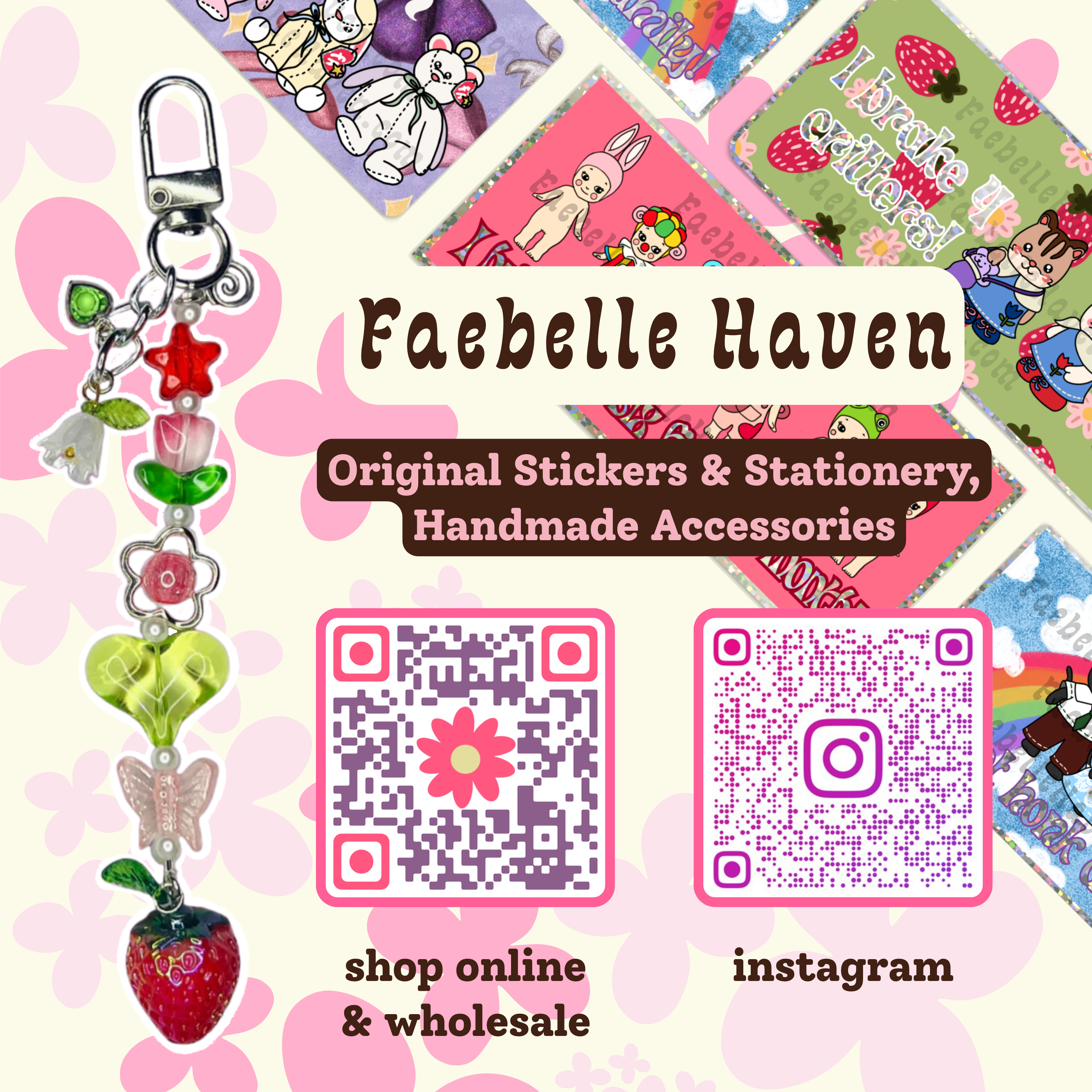 Faebelle Haven - Wholesale Keychain – Women's - Kawaii Characters Strawberry Tech Charm | Cute Keychain Phone Bag Accessory6