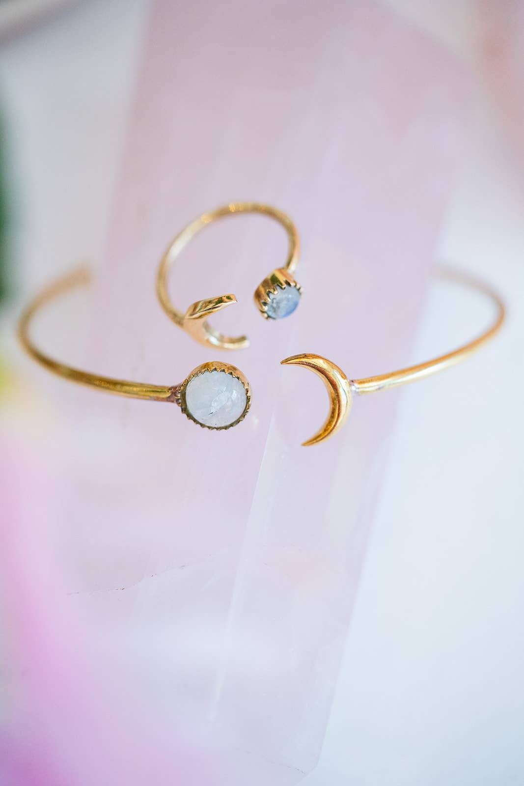 Bella Vita Jewelry - Wholesale Cuff Bracelet - Gemstone Sun and Moon Open Brass Bangle Bracelet13