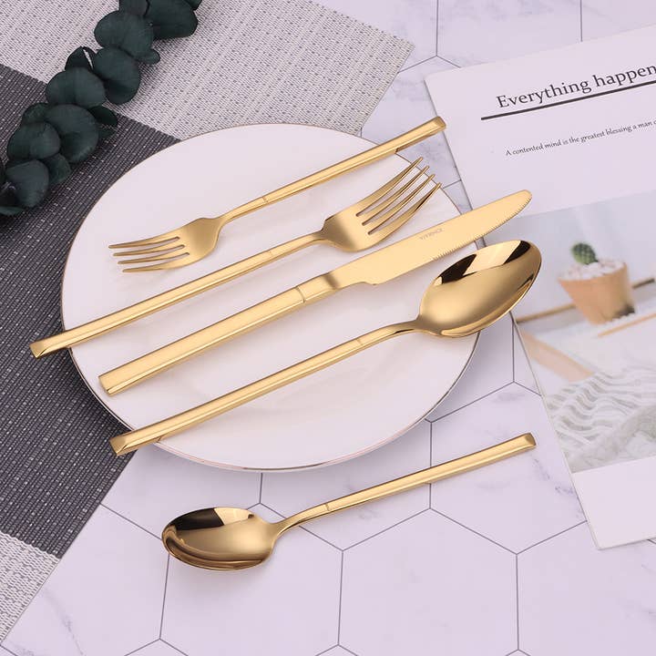 VIVIENCE - Wholesale Flatware Set - Simplicite 20 Pc Gold Flatware Set, Service for 4