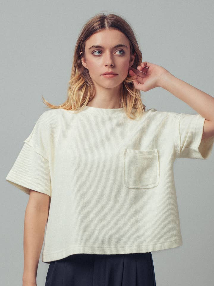 Cropped Boxy Corduroy Pocket T-Shirt for wholesale by Urban Daizy