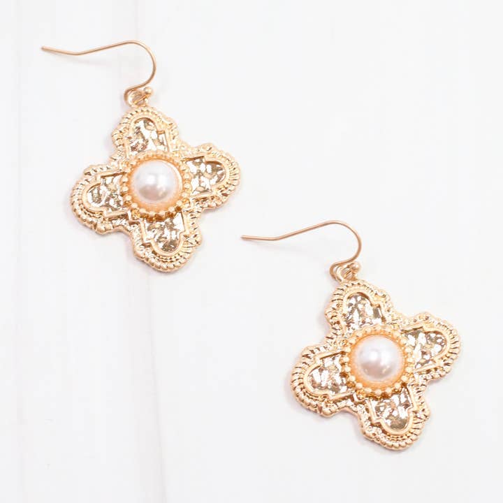 Caroline Hill - Wholesale Dangle Earrings - Pyxie Cross and Pearl Earring Gold0
