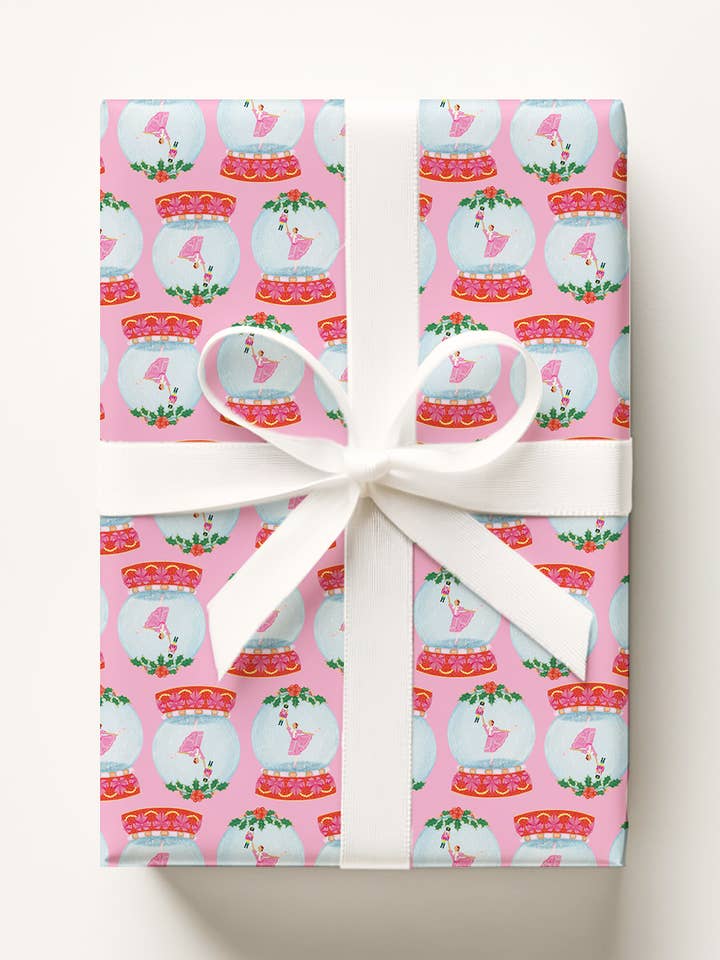 Ballerina in a Snow Globe Gift Wrap for wholesale by La Plante Carnivore