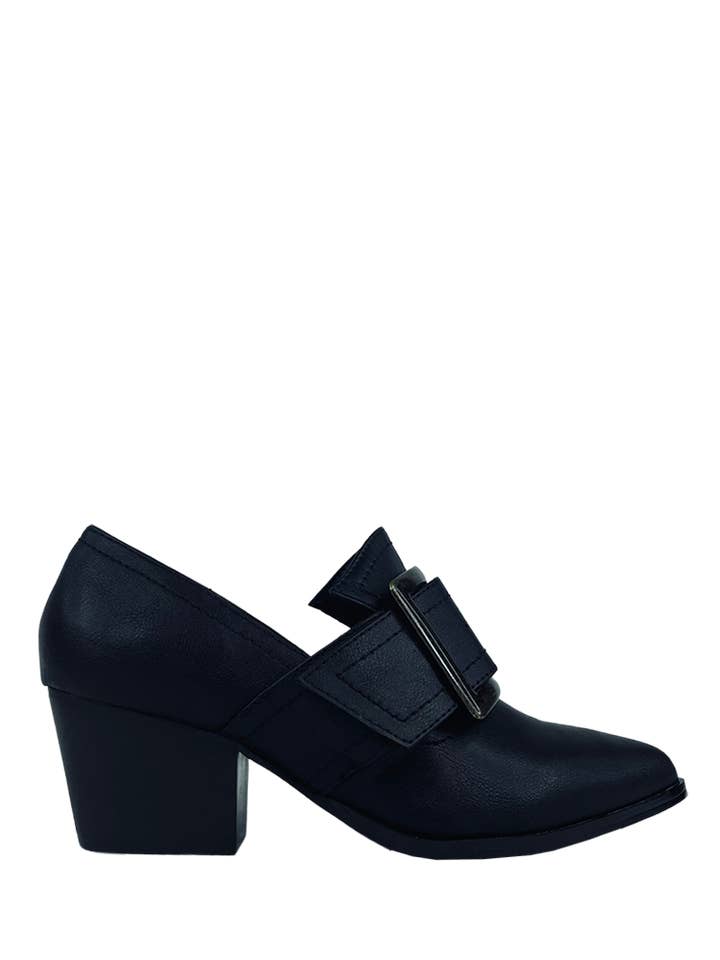 GRIMM Heel Matte Black/ Brass buckle for wholesale by STRANGE CVLT