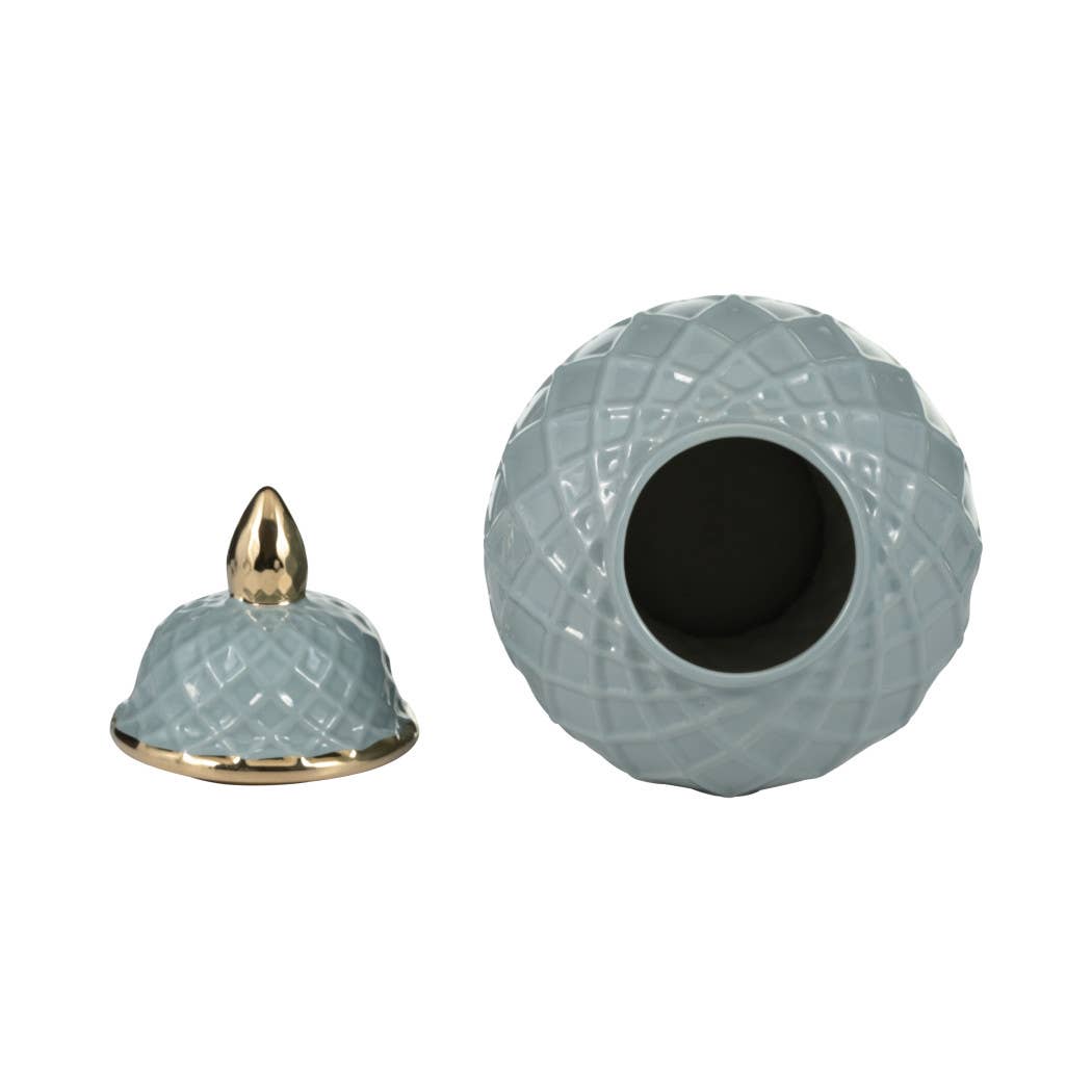 Sagebrook Home - Wholesale Decorative Jar - Ceramic Rope Temple Lidded Decorative Jar - Blue, 14 in.8