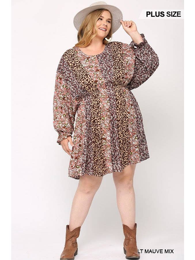 CC Wholesale Clothing - Wholesale Dress - Women's - Plus Size Print Mixed Dolman Sleeve Dress With Side Pockets1