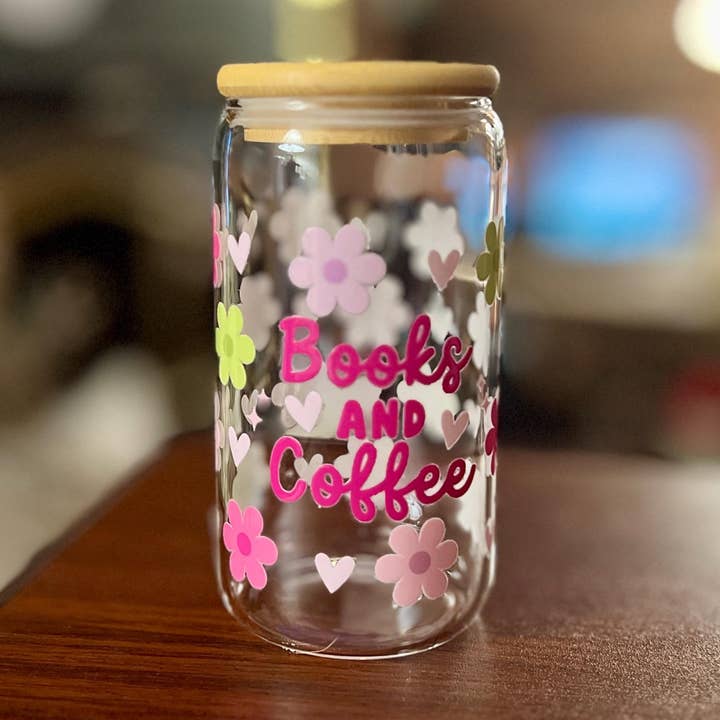 Pastel Bookshelf Glass Jar | Book Lover Aesthetic Storage Jar with Bamboo Lid | Cozy Spring TBR Design | Cottagecore Reader Gift for wholesale by Tomes and Troves, LLC