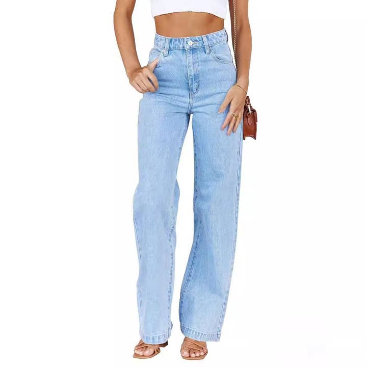 Light blue Women’s Stretch Wide-Leg Washed Jeans for wholesale on Faire5