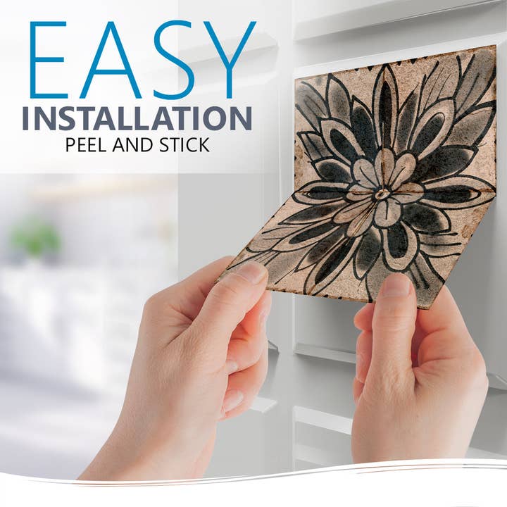 Mi Alma LLC - Wholesale Wall Tile - Floral Vintage Retro Brown Design Tile Stickers Decorative DIY Home Tiles Model - R15012