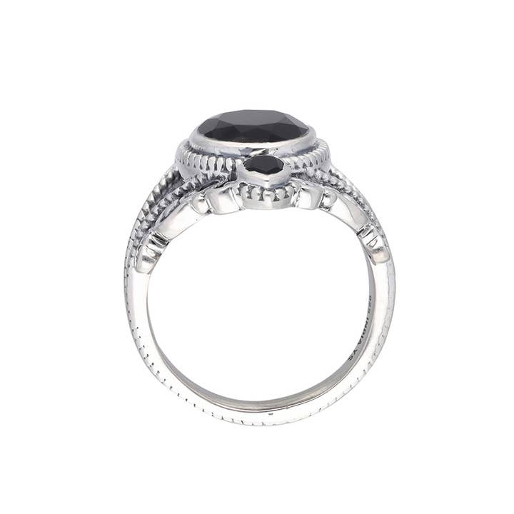 Tiramisu - Wholesale Cocktail/Statement Ring - 925 Silver Midnight Sovereign Ornate Black Onyx Ring4