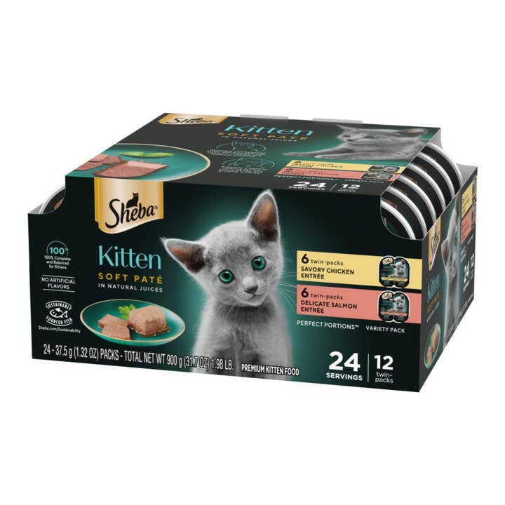 Petdropshipper - Wholesale Pet Food - Cat - Sheba Perfect Portions Soft Pate Wet Kitten Food Variety Pack (Chicken, Salmon), 2ea/2.65oz.