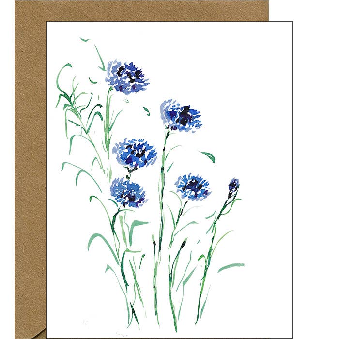 Tarjeta de nota floral de aciano azul acuarela para venta al por mayor de Pink Bathtub Designs