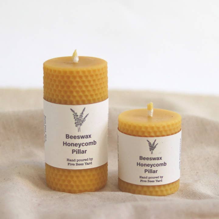Honeycomb Pillar | Honeycomb Beeswax Block Candle | Handmade for wholesale by Five Bees Yard