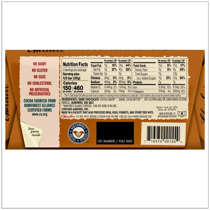 Alive Herbals - Wholesale Chocolate Bar - Almonds & Sea Salt in Dark Chocolate1