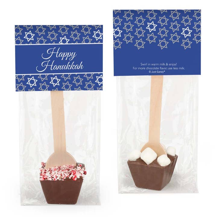 Hanukkah Milk Chocolate with Mini Marshmallows Hot Chocolate Spoon - Happy Hanukkah for wholesale by Just Candy