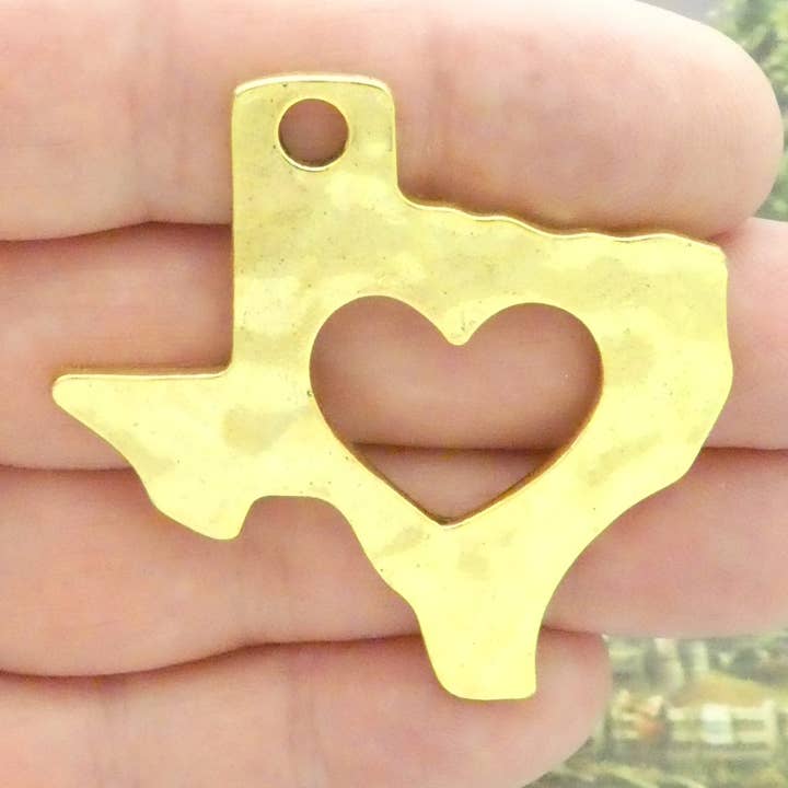Treasure Island Jewelry - Wholesale Individual Charm/Pendant - Gold Texas Charm with Open Heart Pendant by TIJC