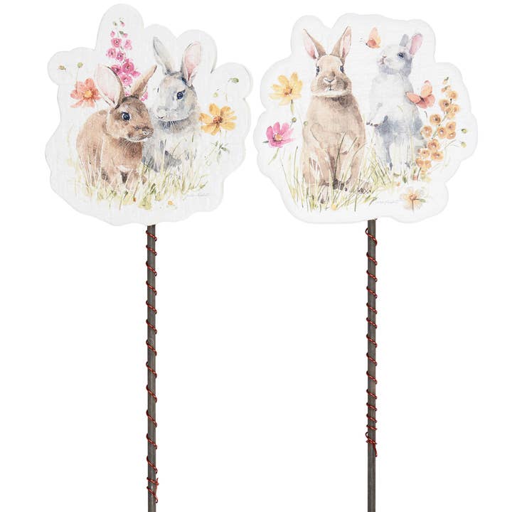Flower Bunnies Garden Pick Set for wholesale by Primitives by Kathy