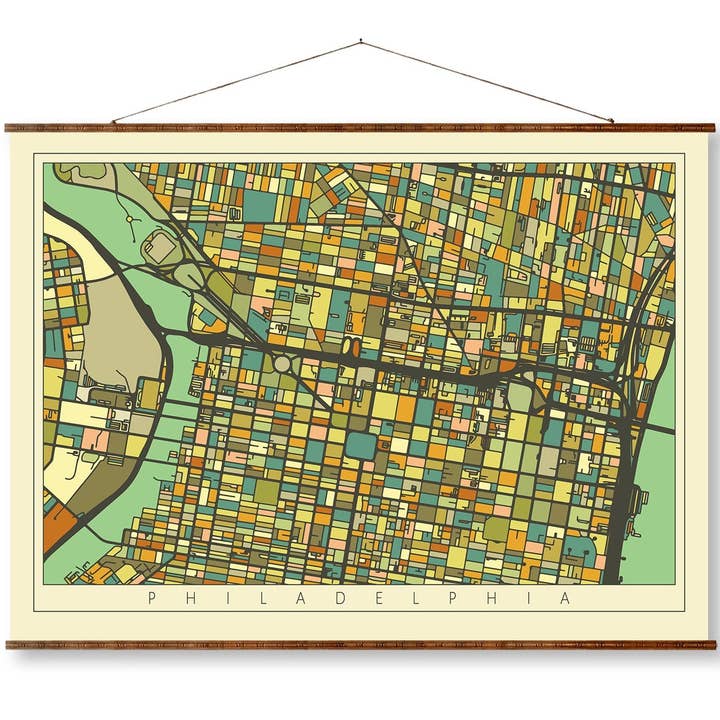 Philadelphia Mosaic City Art Map, Vintage-Stil, fertig zum Aufhängen, auf Leinwand, dekoratives Wanddekor, Schriftrolle für den Großhandel von Maps Vintage