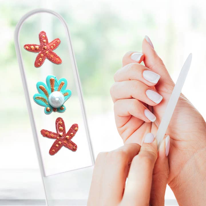 Seashell Pearl Nautical Beach Hand Painted Crystal Nail File for wholesale by Classy Nail Files