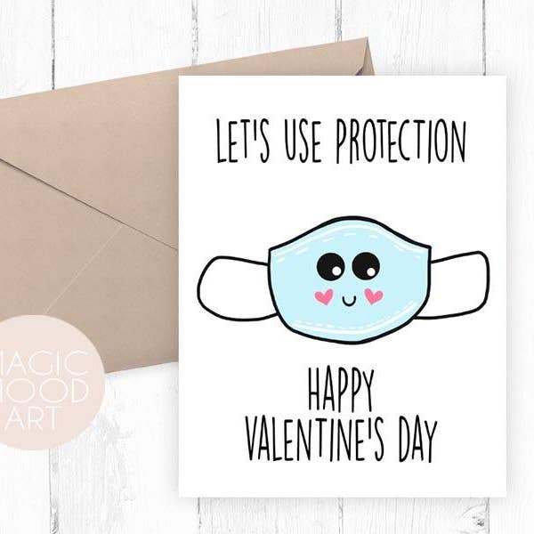 Let's Use Protection Card - Funny Greeting Card for wholesale by Magic Mood Art