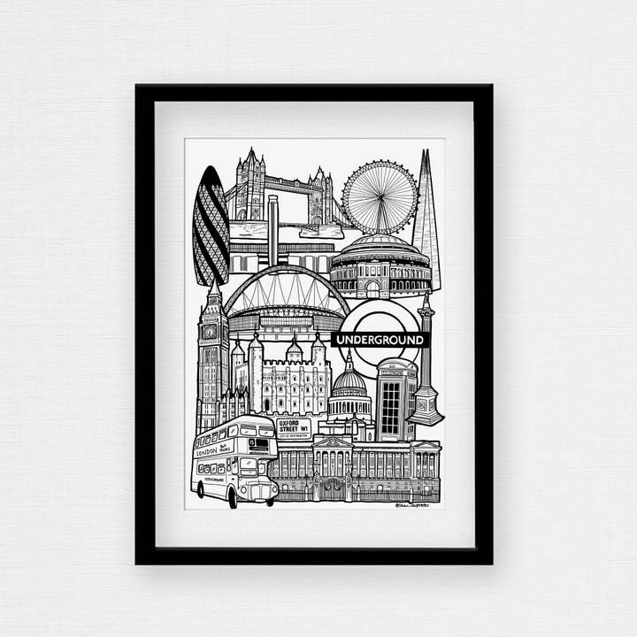 London Landmark Skyline Illustration Print for wholesale by LAW Illustrates