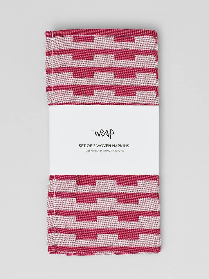 'Stripes Burgundy/Natural' Napkin Set for wholesale by Wrap