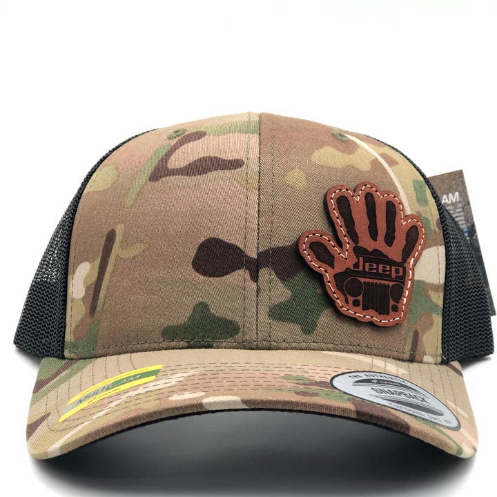 NDesigns Leather - Wholesale Trucker Hat - Unisex - Jeep Wave Leather Patch on hat, sewn patch, not glued!2