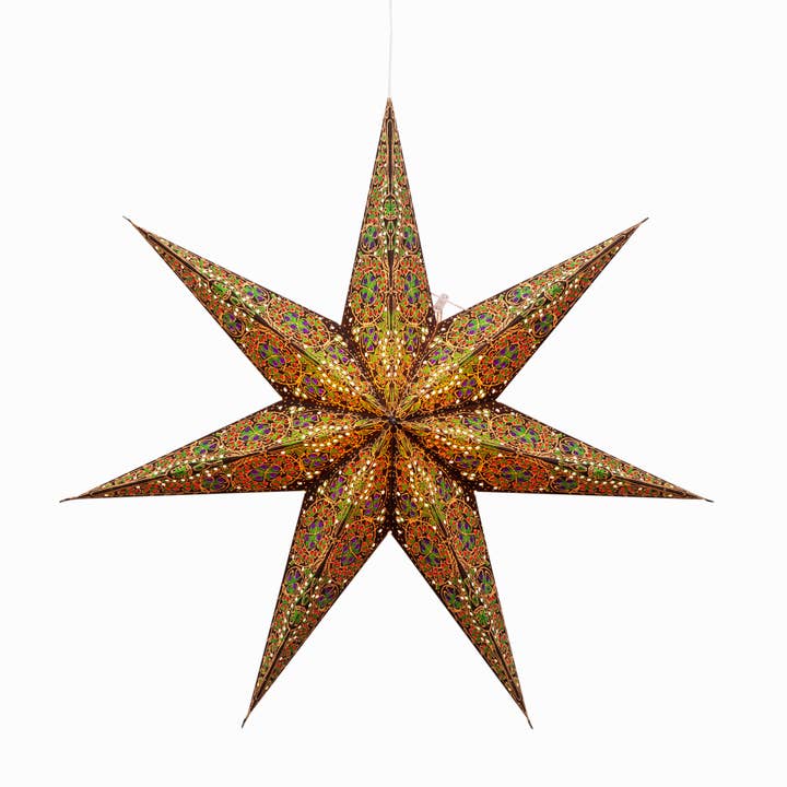 Artschatz LLC - Wholesale Paper Lantern/Lamp - Cathedral ~7 P, 24", Brown/Green Paper Star Lantern Light