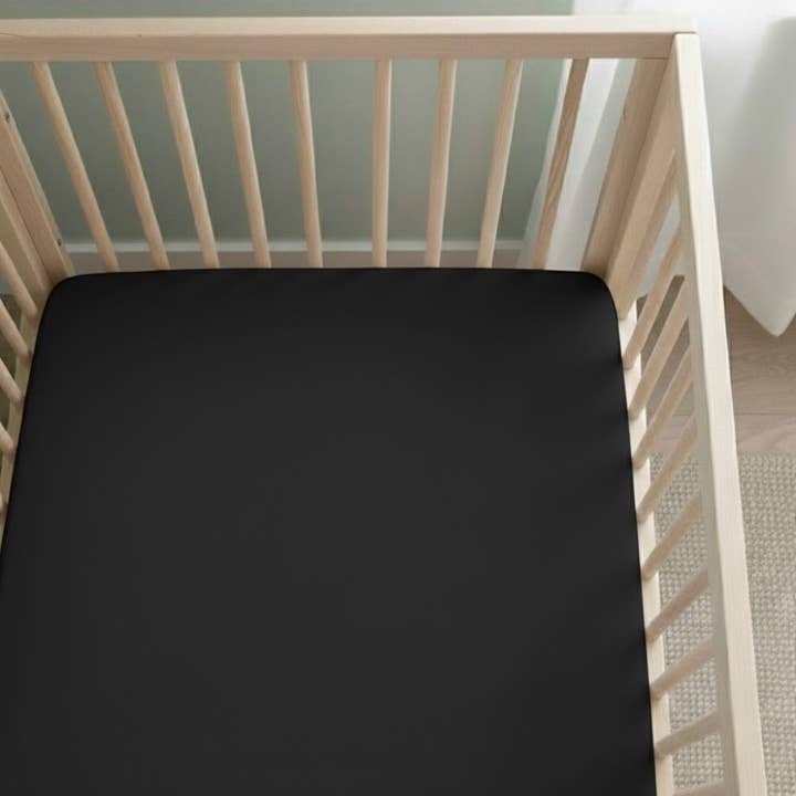 Black | Bamboo Crib Sheet for wholesale by Little Popp Crew