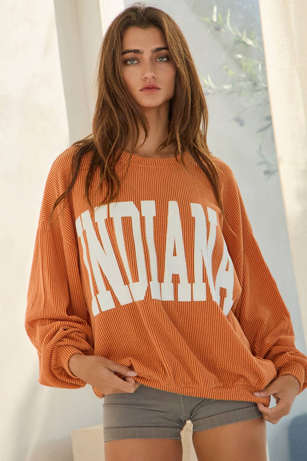 BUCKETLIST INC - Wholesale Graphic Sweatshirt - Women's - T1770I -'INDIANA' Comfy Oversize Graphic Sweatshirt, Gameday31