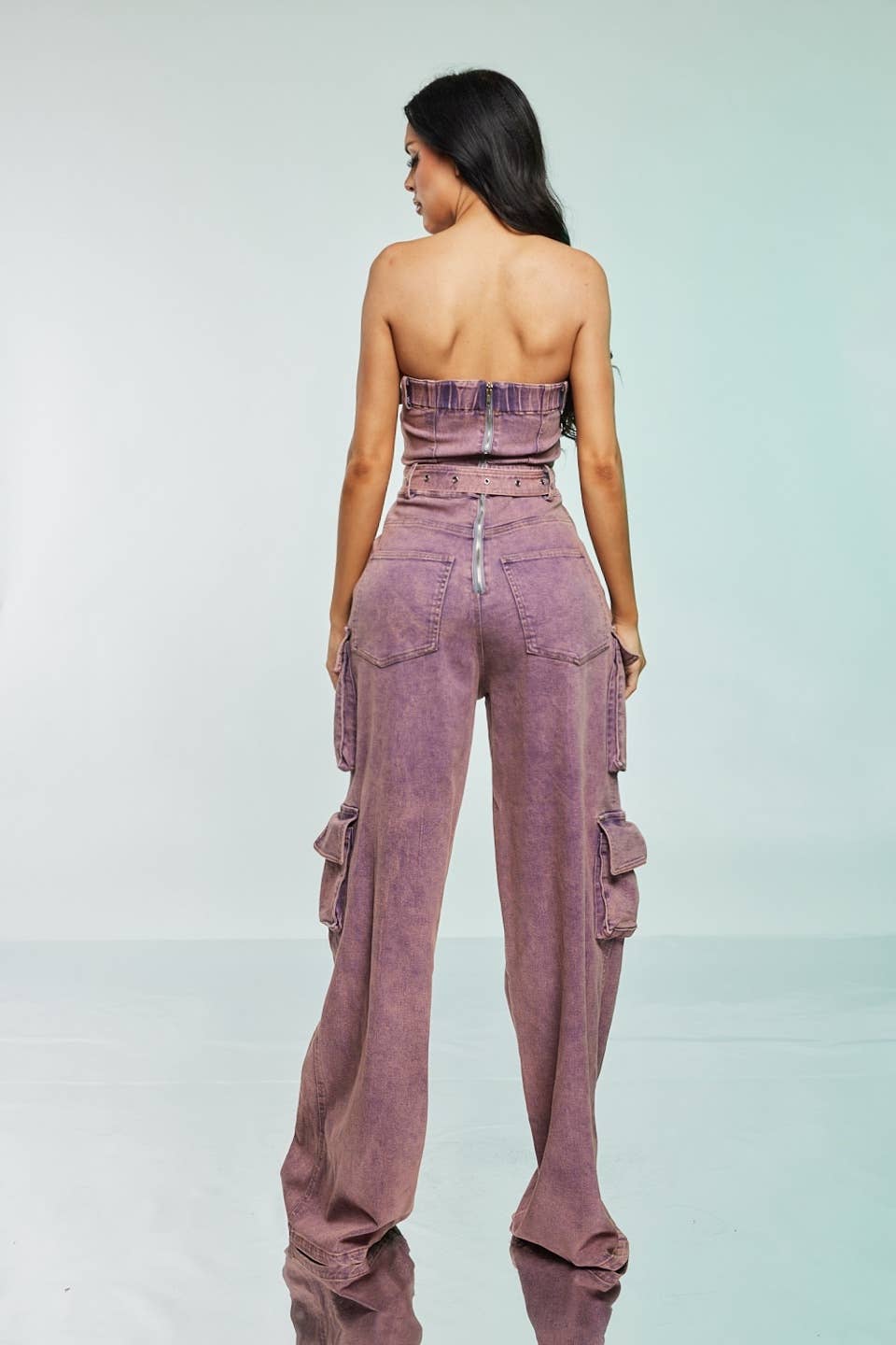 Pink Acid-Wash Cargo Jumpsuit Spandex for wholesale on Faire3