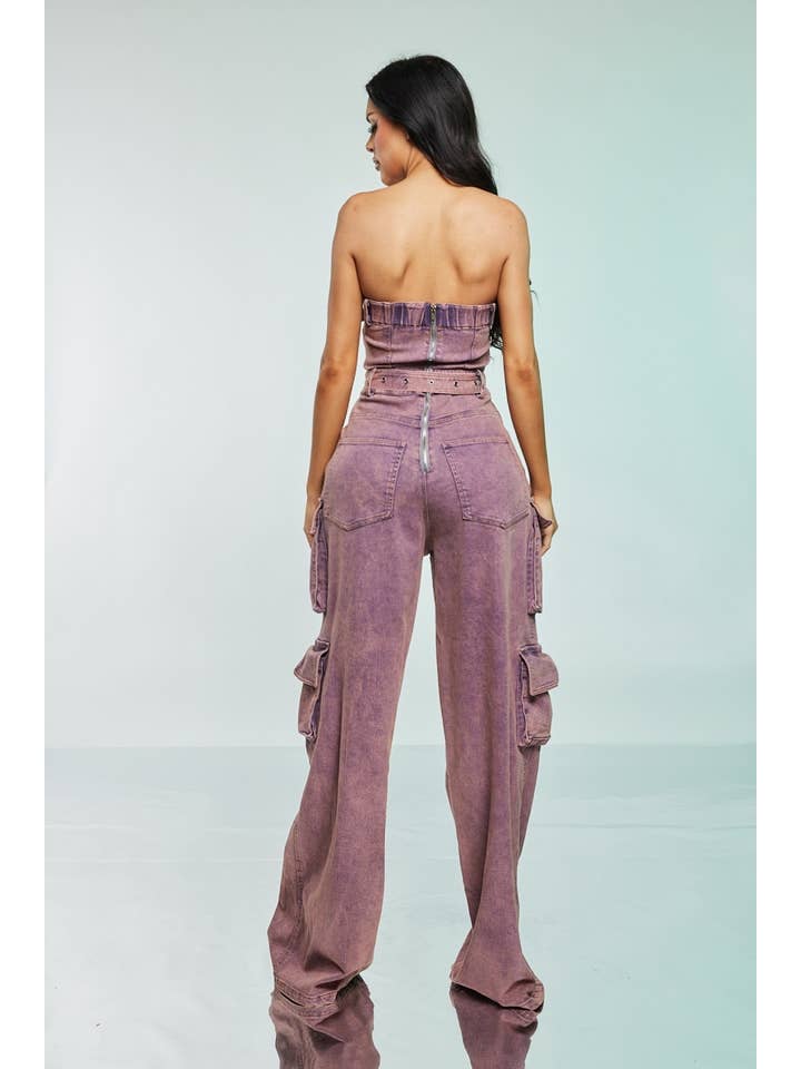 Pink Acid-Wash Cargo Jumpsuit Spandex for wholesale on Faire3
